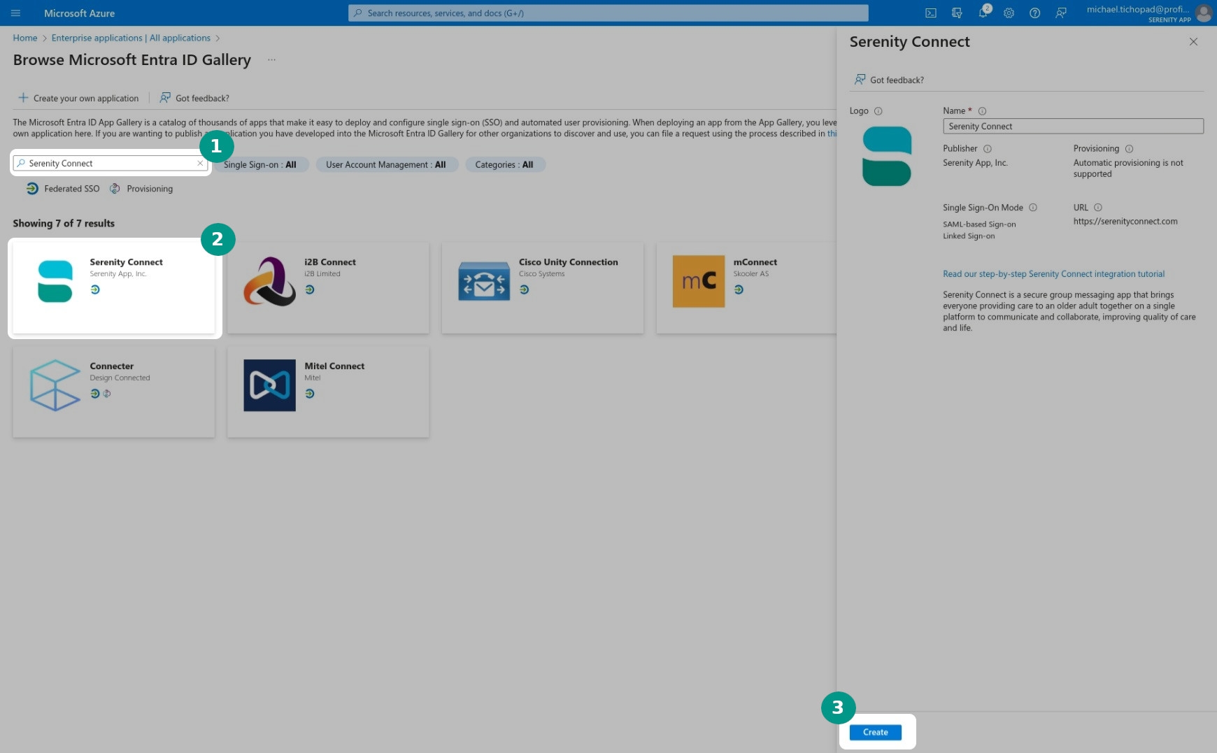 Installing Serenity Connect enterprise application through Entra ID Gallery